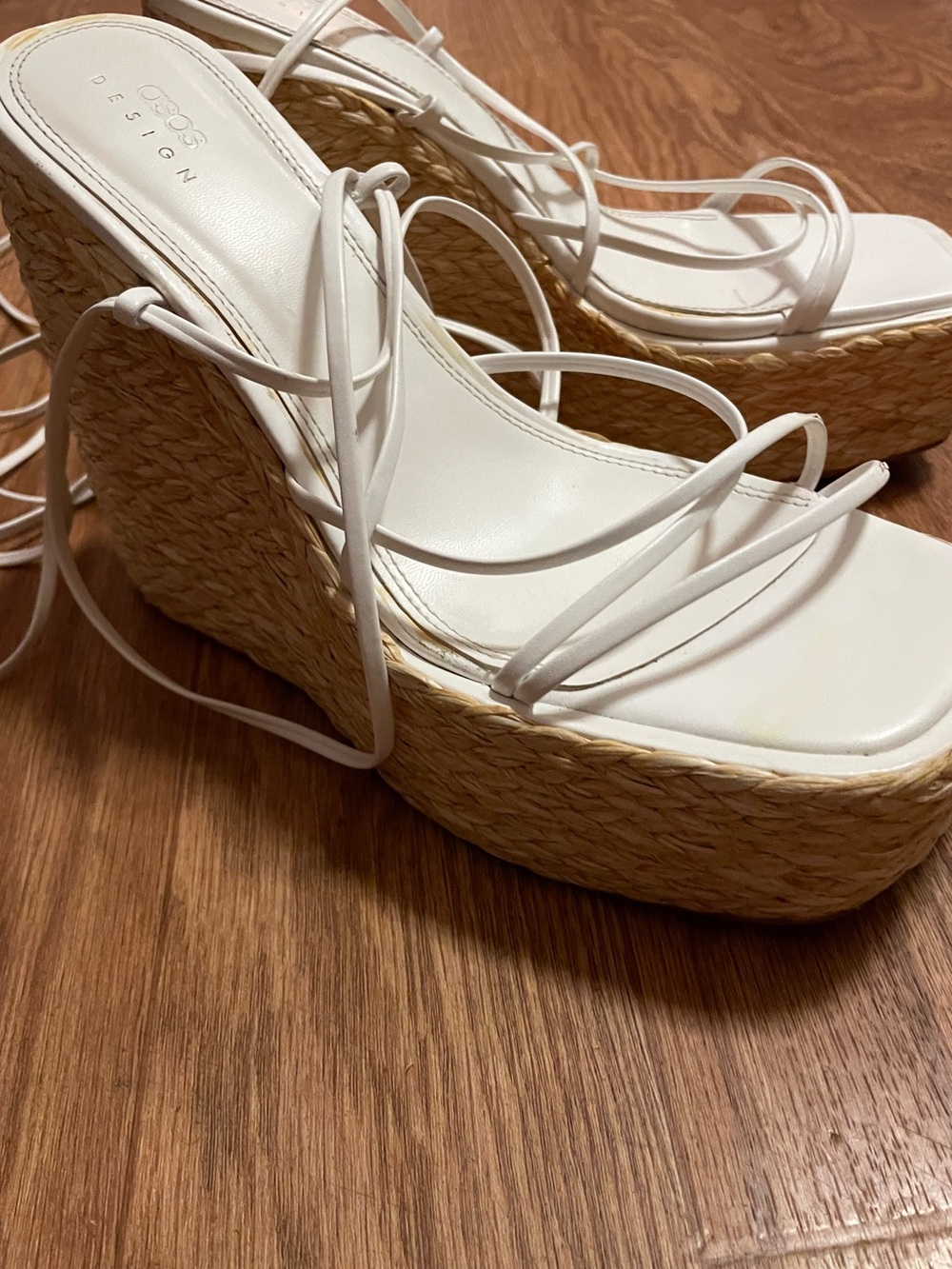 White Strappy Espadrille Wedge Sandals